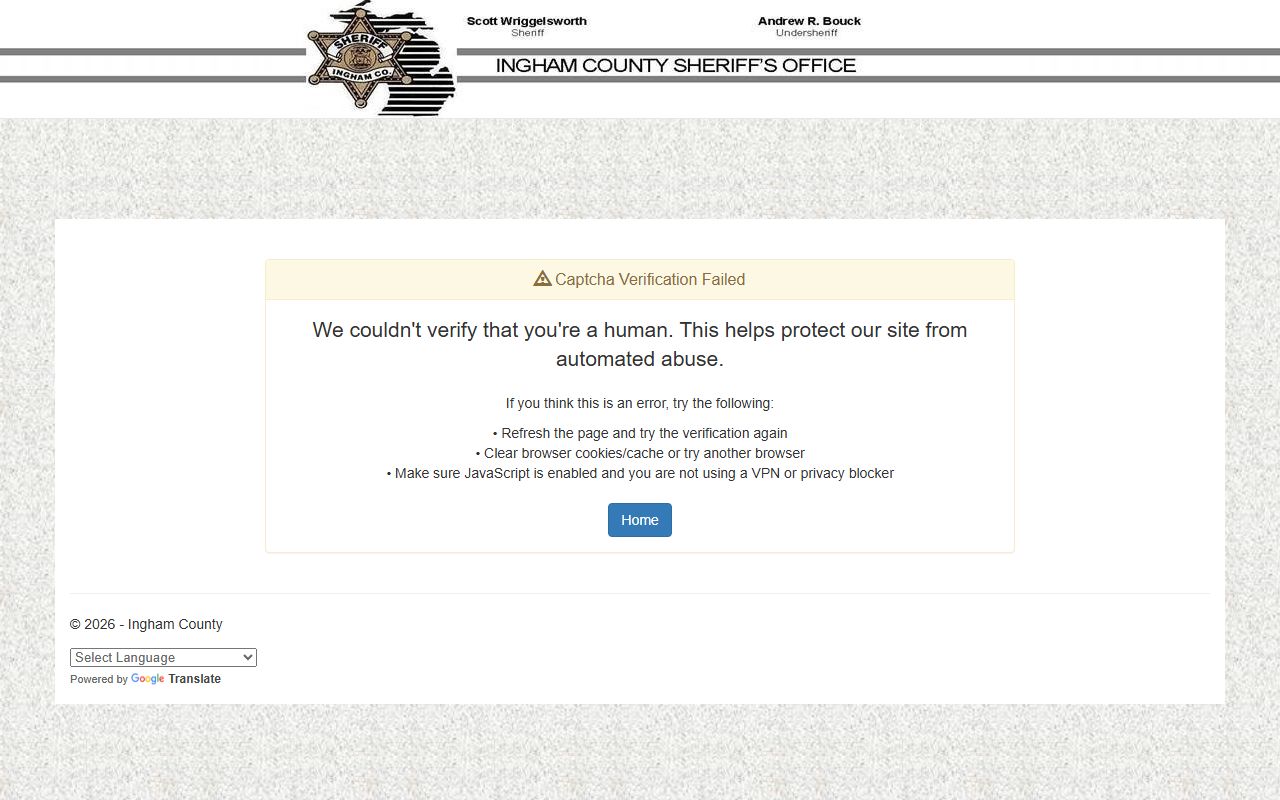 Ingham County inmate records jail roster search page