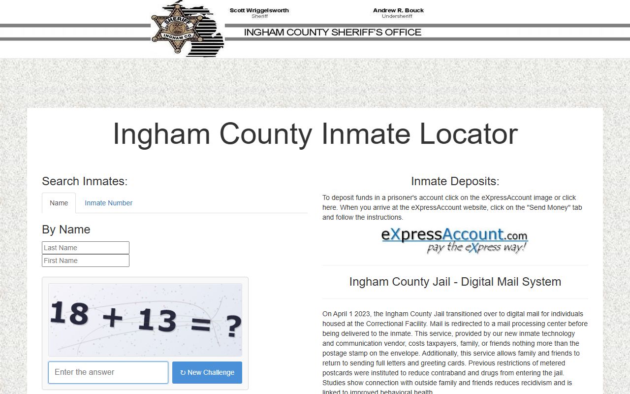 Ingham County inmate records jail roster homepage