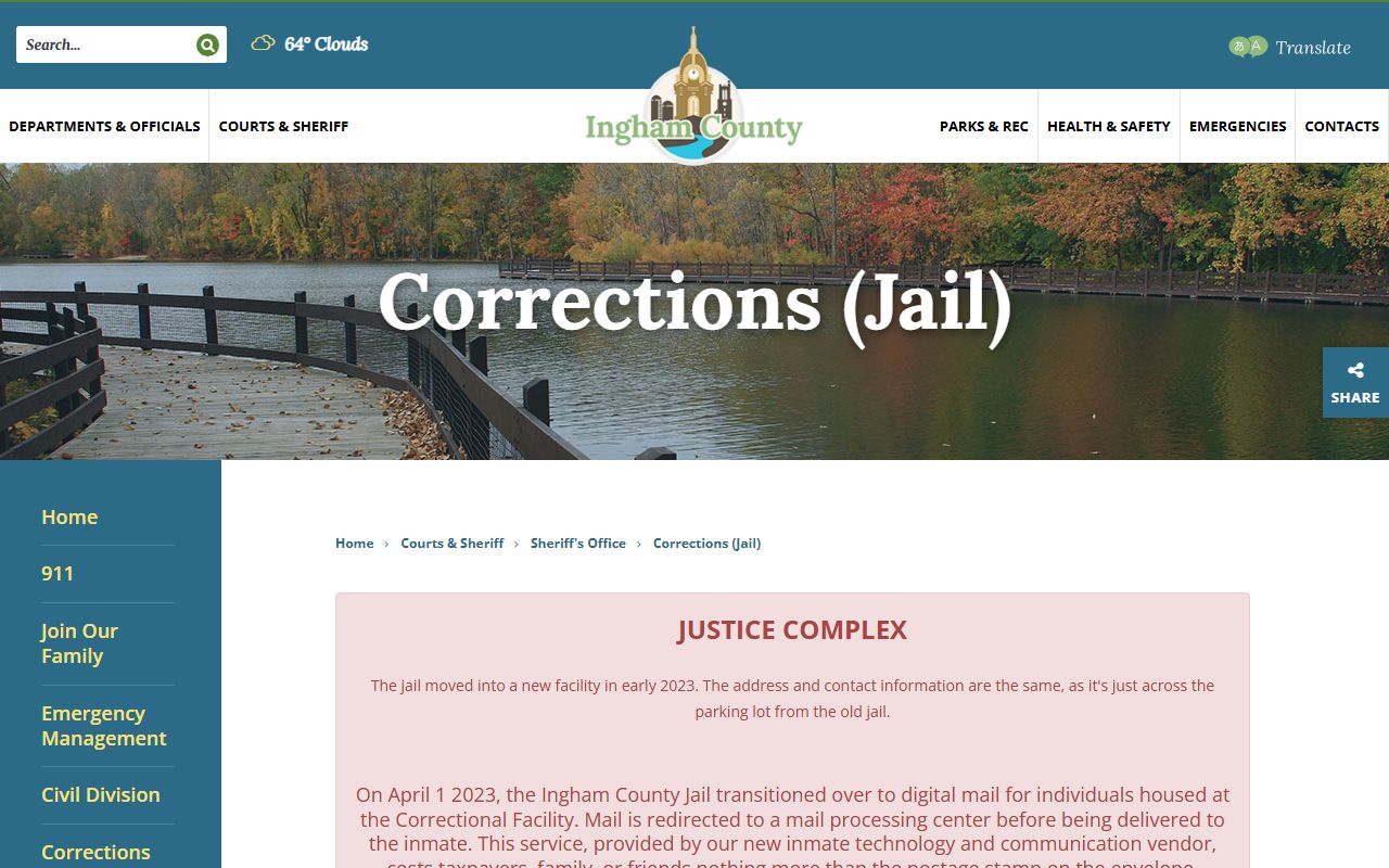 Ingham County jail corrections and inmate records facility