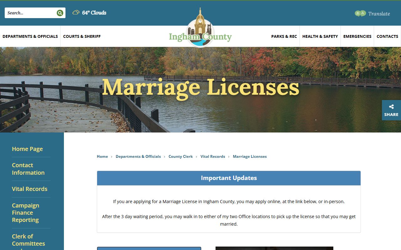 Ingham County marriage records