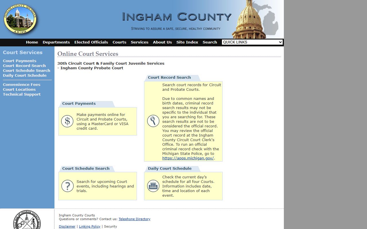 Ingham County courts portal for court records and case lookups