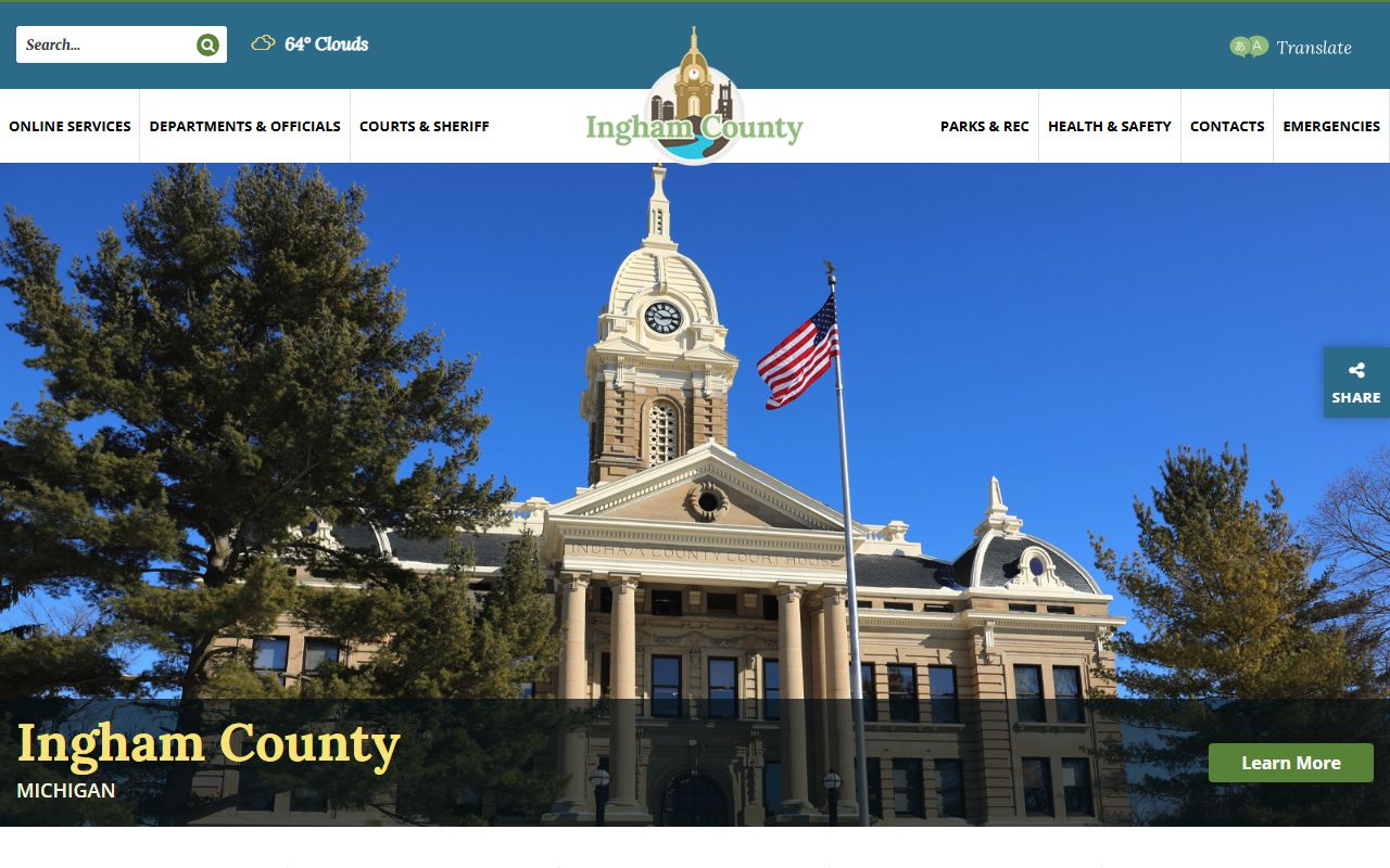Ingham County homepage hub for court records and county offices