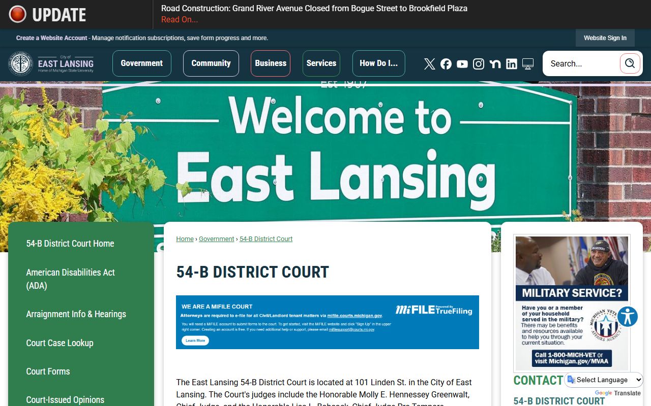 East Lansing 54-B District Court and specialty court records in Ingham County