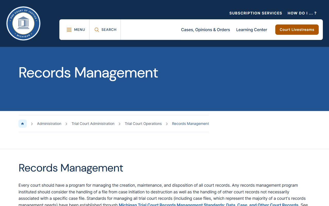 Michigan court records management policy for Ingham County court records